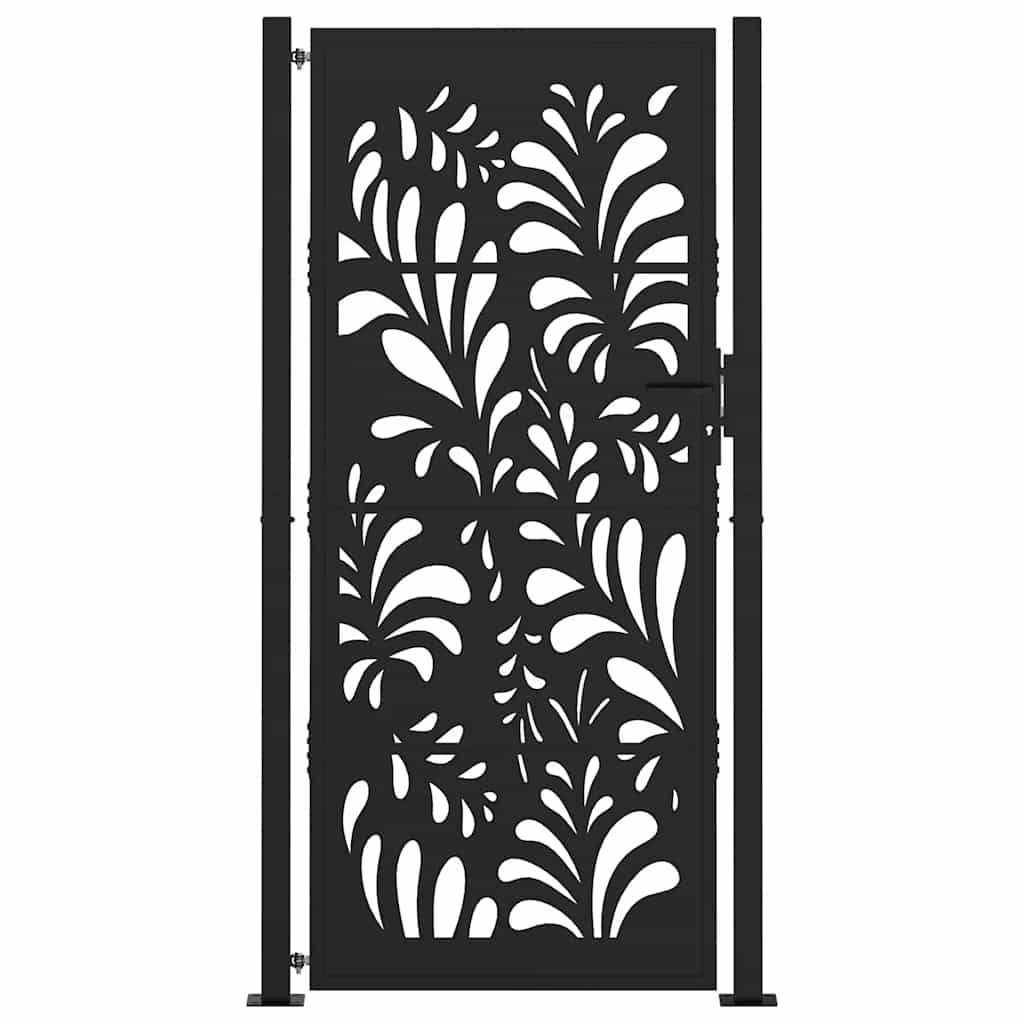 Cancello Giardino Nero 105x205 cm in Acciaio Design Ondulato 4100973