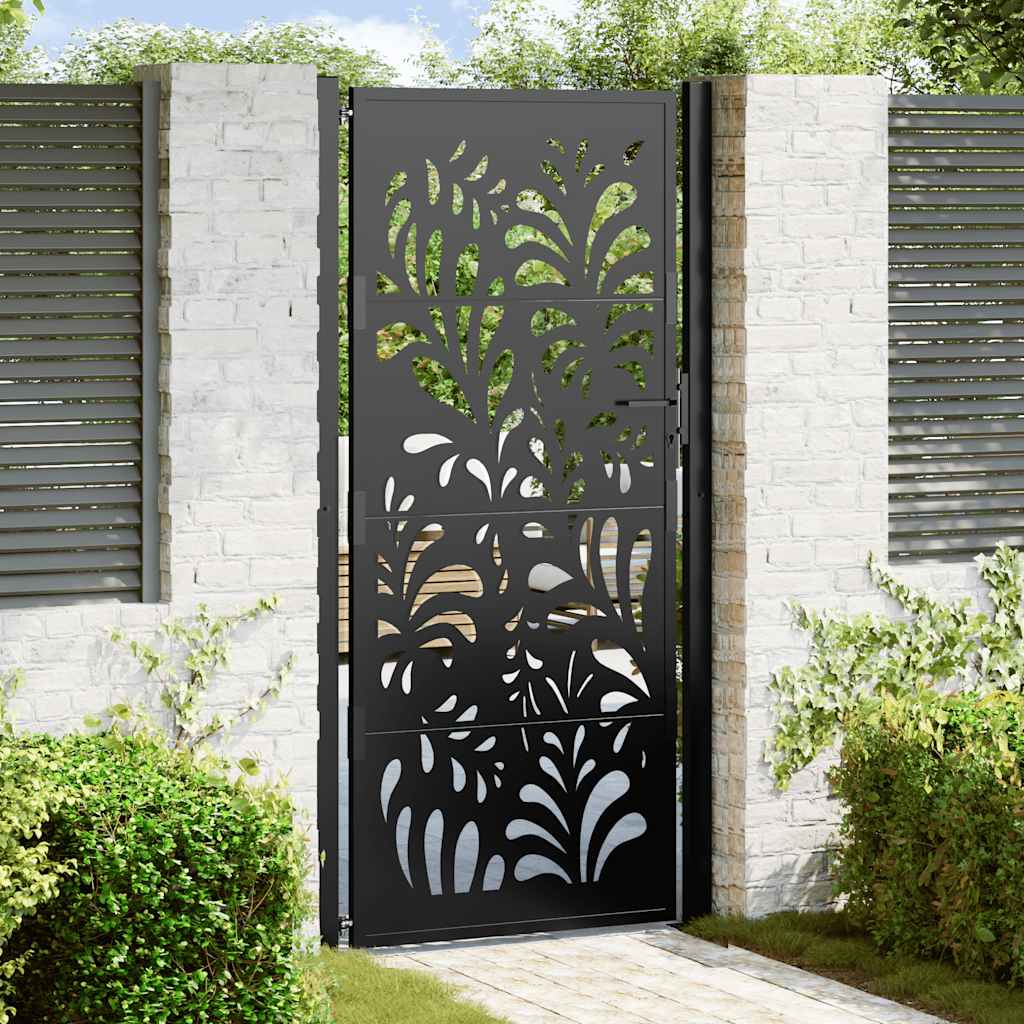 Cancello Giardino Nero 105x205 cm in Acciaio Design Ondulato 4100973