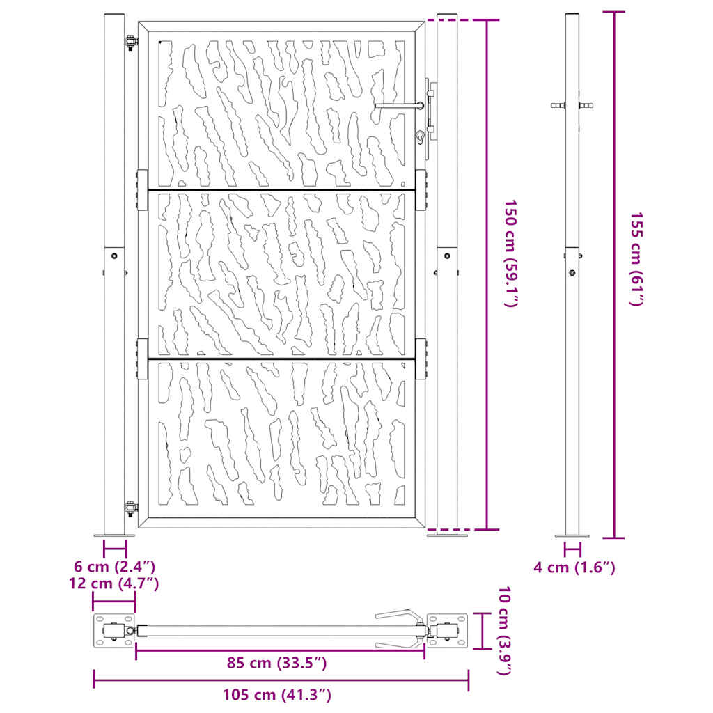 Cancello Giardino Nero 105x155 cm in Acciaio Design a Traccia 4100981