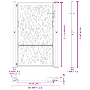 Cancello Giardino Nero 105x155 cm in Acciaio Design a Traccia 4100981