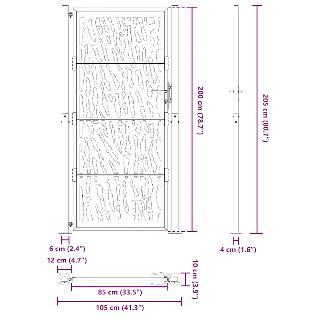 Cancello Giardino Nero 105x205 cm in Acciaio Design a Traccia 4100983