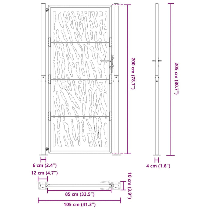 Cancello Giardino Nero 105x205 cm in Acciaio Design a Traccia 4100983