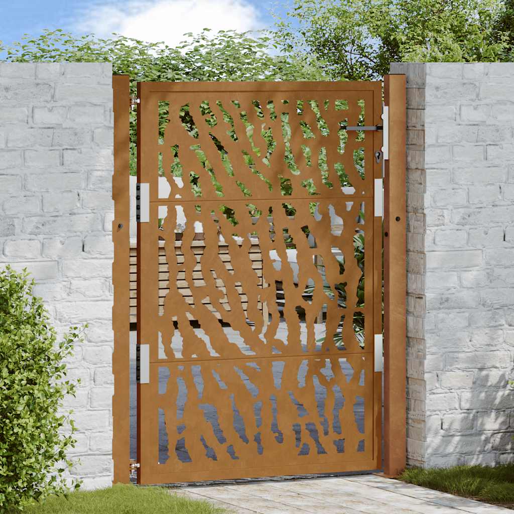 Cancello da Giardino 105x130 cm Acciaio Corten Design a Traccia 4100985