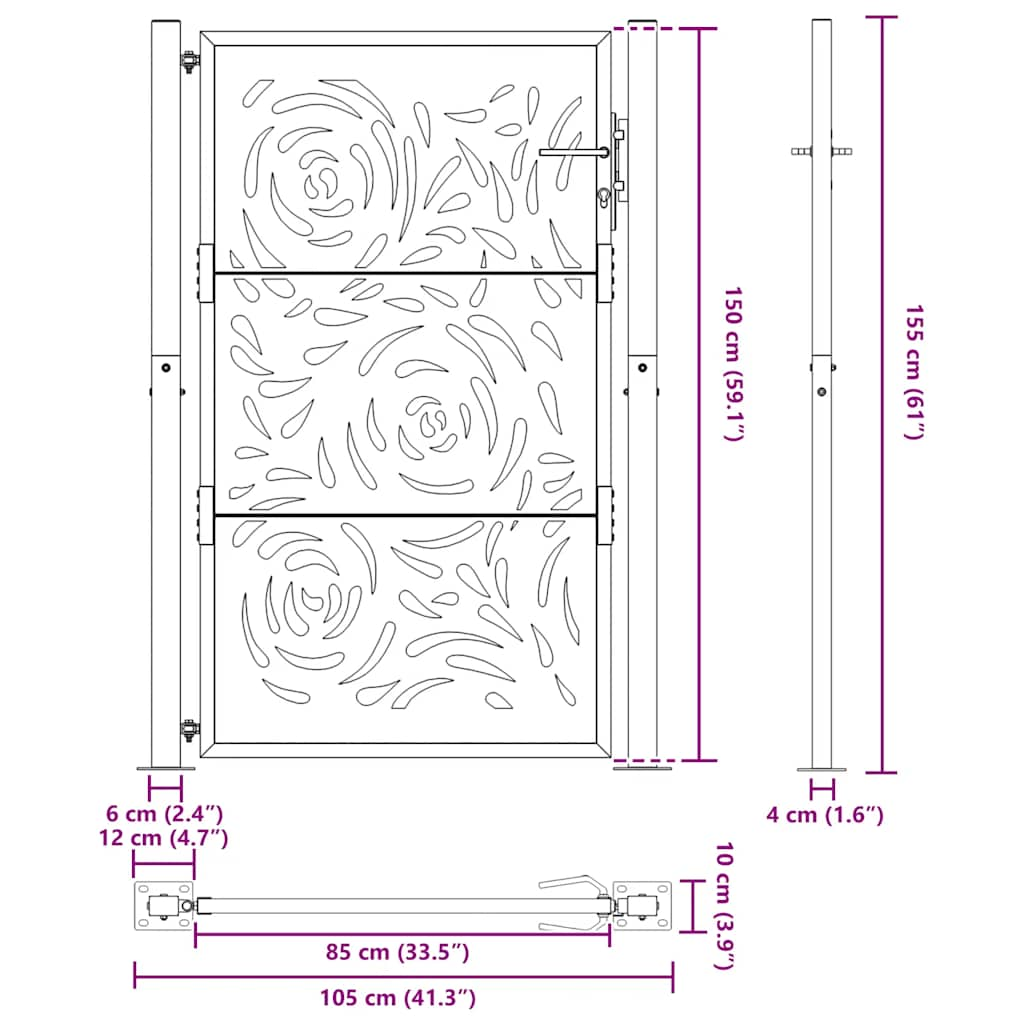 Cancello Giardino Nero 105x155 cm in Acciaio Design a Fiamma 4100991