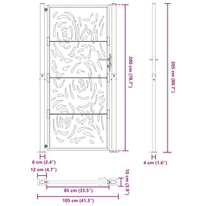 Cancello Giardino Nero 105x205 cm in Acciaio Design a Fiamma 4100993