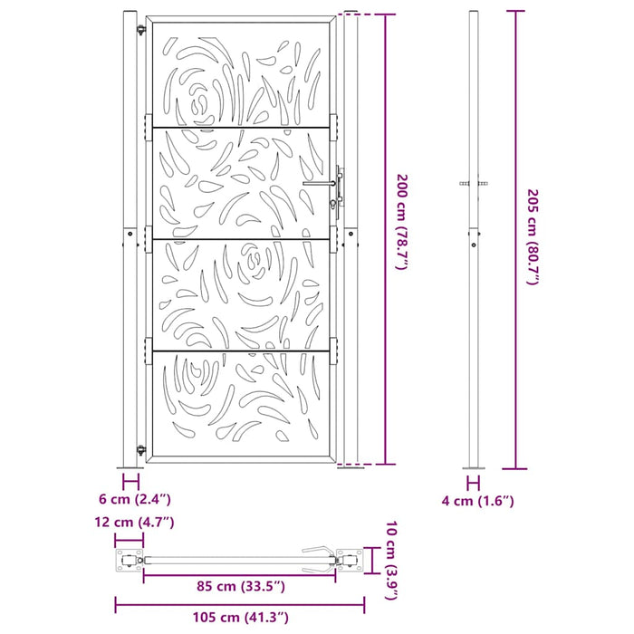 Cancello Giardino Nero 105x205 cm in Acciaio Design a Fiamma 4100993