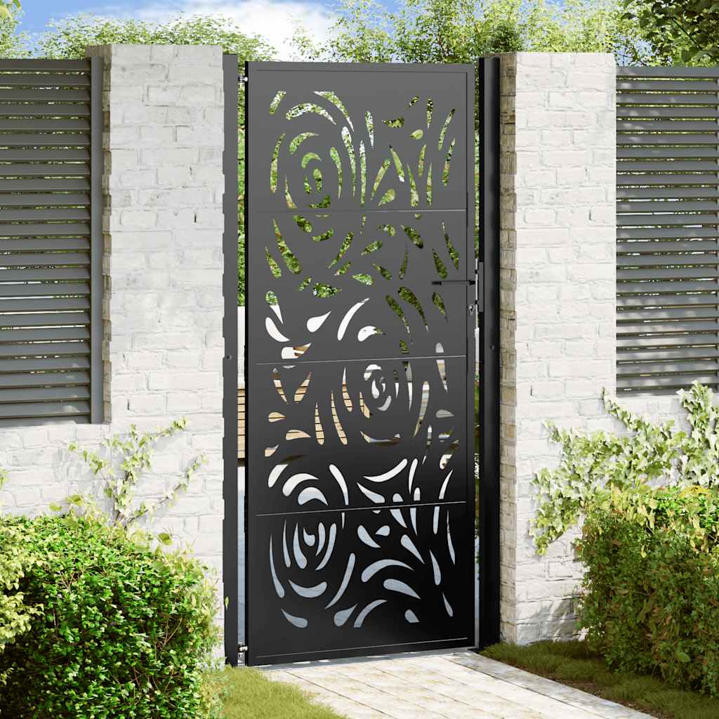 Cancello Giardino Nero 105x205 cm in Acciaio Design a Fiamma 4100993