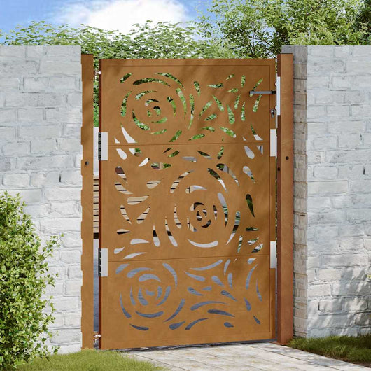 Cancello da Giardino 105x130 cm Acciaio Corten Design a Fiamma 4100995