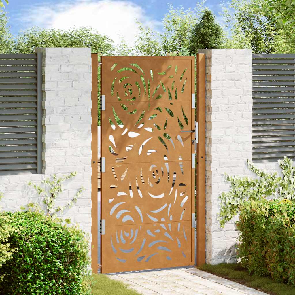 Cancello da Giardino 105x180 cm Acciaio Corten Design a Fiamma 4100997