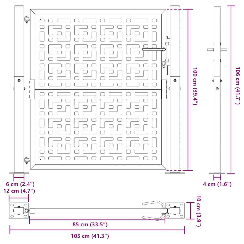 Cancello Giardino Nero 105x105 cm in Acciaio Design a Croce 4100999