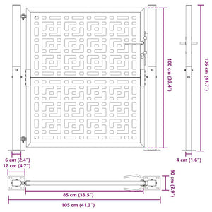 Cancello Giardino Nero 105x105 cm in Acciaio Design a Croce 4100999