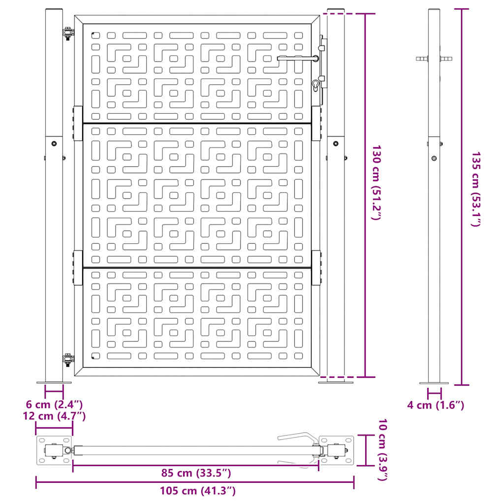 Cancello Giardino Nero 105x130 cm in Acciaio Design a Croce 4101000