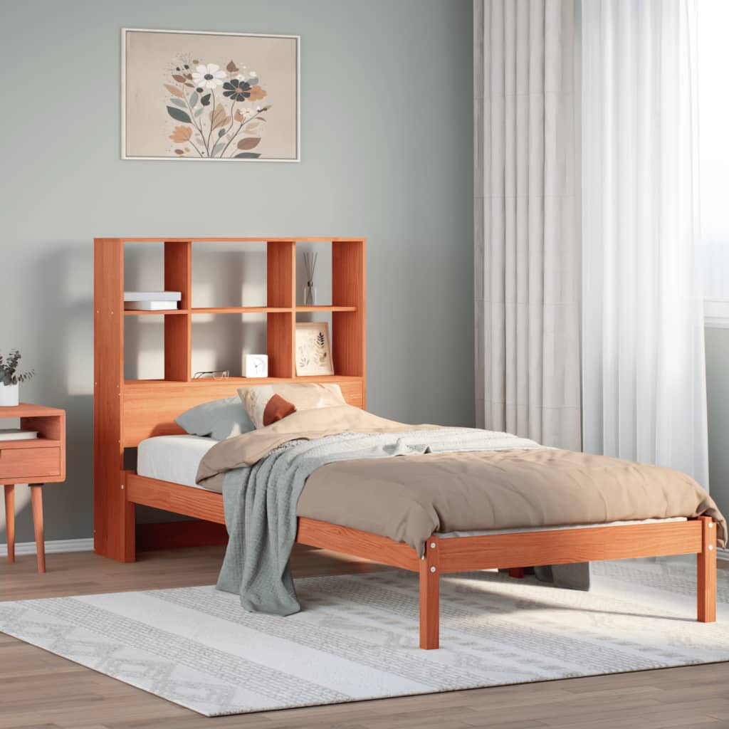 Letto Libreria senza Materasso Marrone Cera 90x190 cm in Pino 3321598