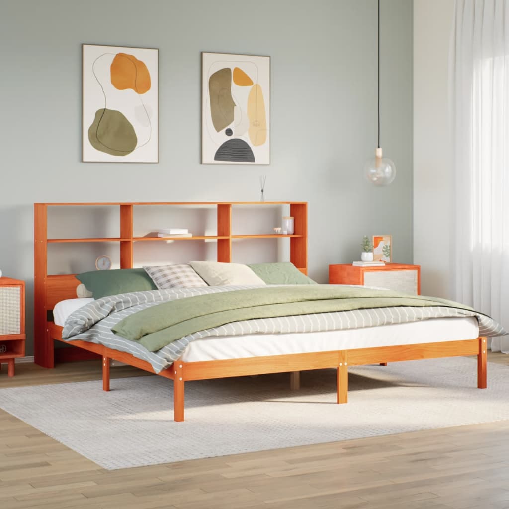 Letto Libreria senza Materasso Marrone Cera 180x200 cm in Pino 3321608