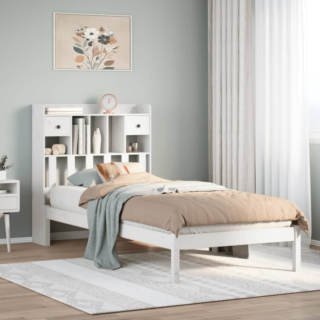 Letto Libreria senza Materasso Bianca 90x200 cm Legno di Pino 3321621