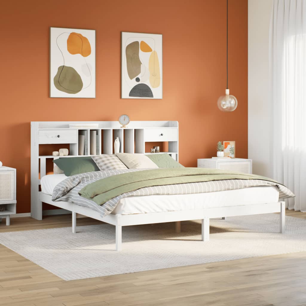 Letto Libreria senza Materasso Bianco 200x200 cm Legno di Pino 3321635