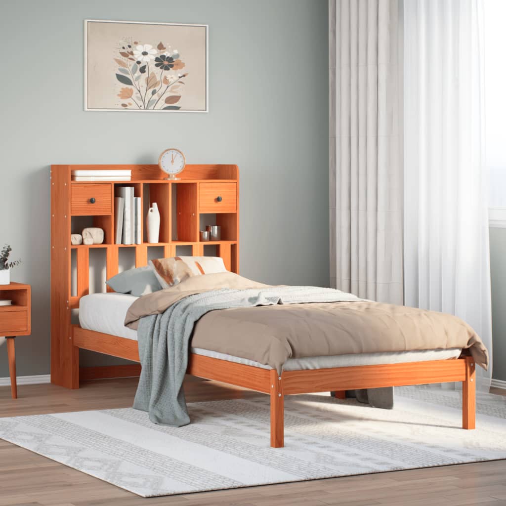 Letto Libreria senza Materasso Marrone Cera 90x190 cm in Pino 3321637