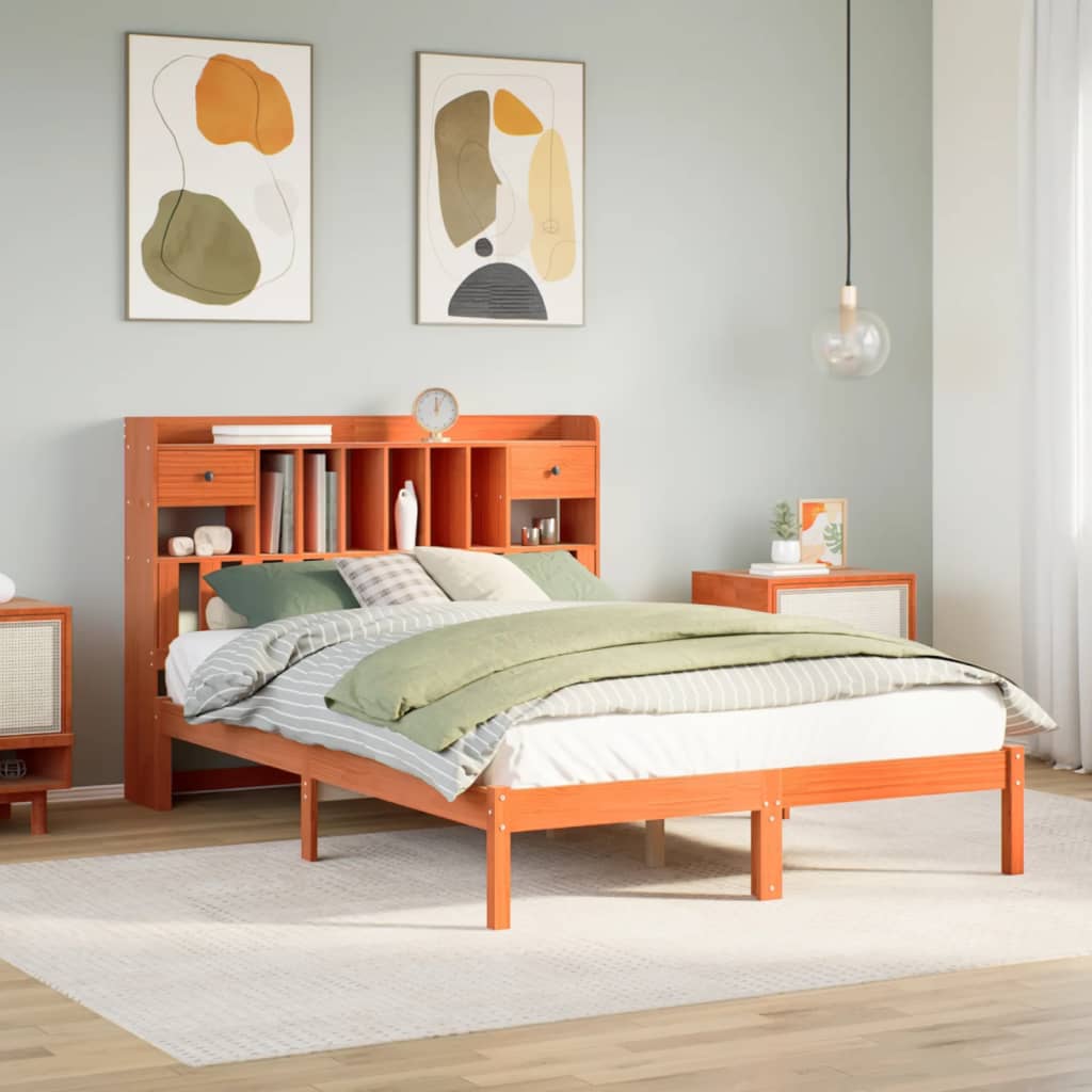 Letto Libreria senza Materasso Marrone Cera 150x200 cm in Pino 3321645