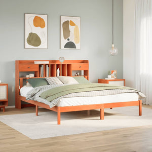 Letto Libreria senza Materasso Marrone Cera 200x200 cm in Pino 3321648