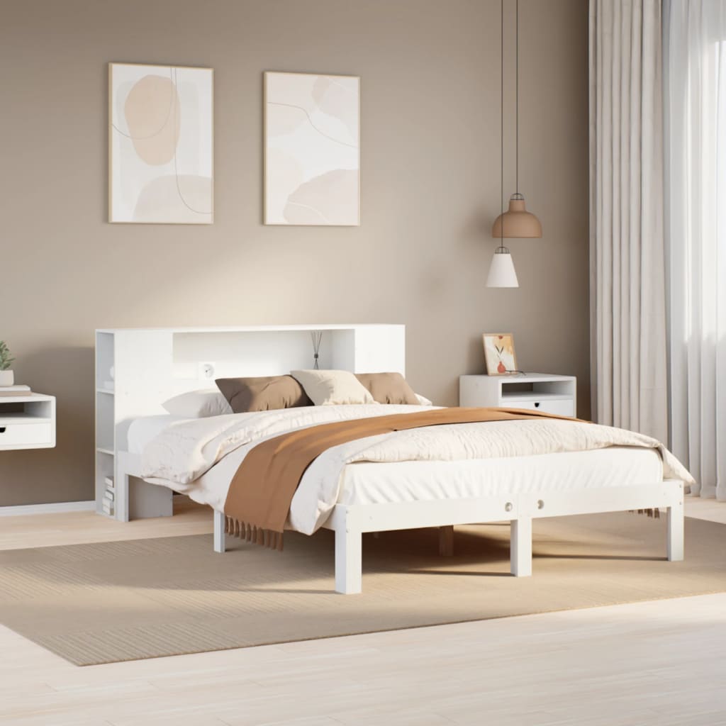 Letto Libreria senza Materasso Bianco 140x200 cm Legno di Pino 3322516