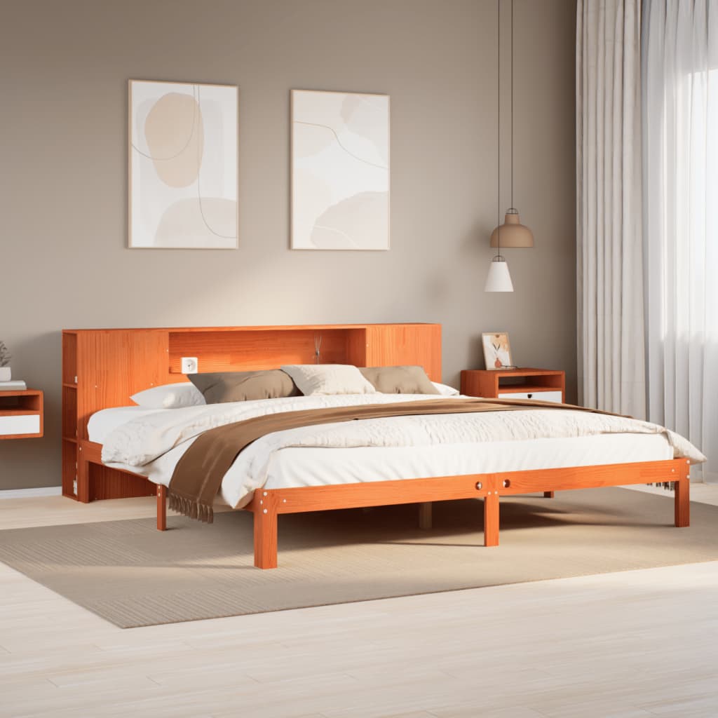 Letto Libreria senza Materasso Marrone Cera 180x200 cm in Pino 3322532