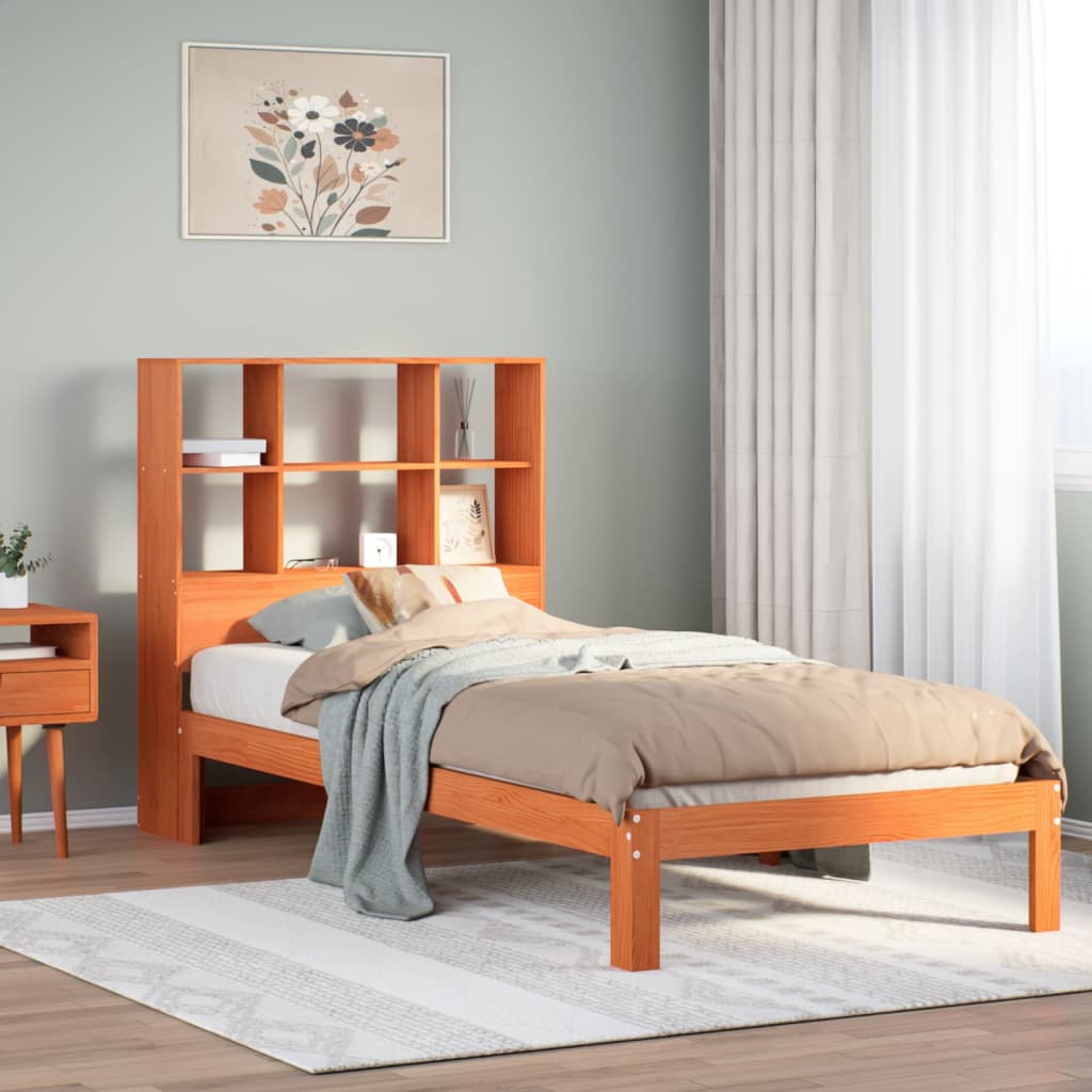 Letto Libreria senza Materasso Marrone Cera 75x190 cm in Pino 3322572