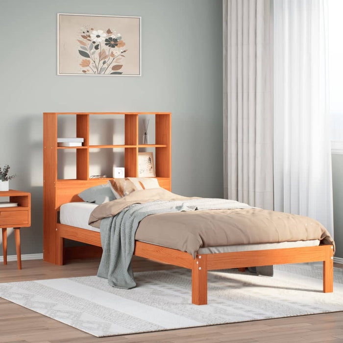 Letto Libreria senza Materasso Marrone Cera 90x200 cm in Pino 3322577