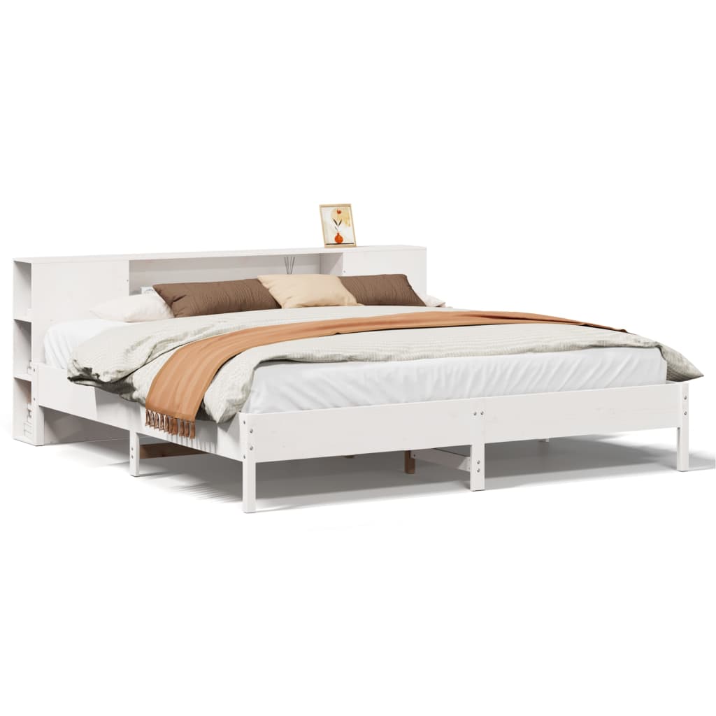 Letto Libreria senza Materasso Bianco 200x200 cm Legno di Pino 3322820