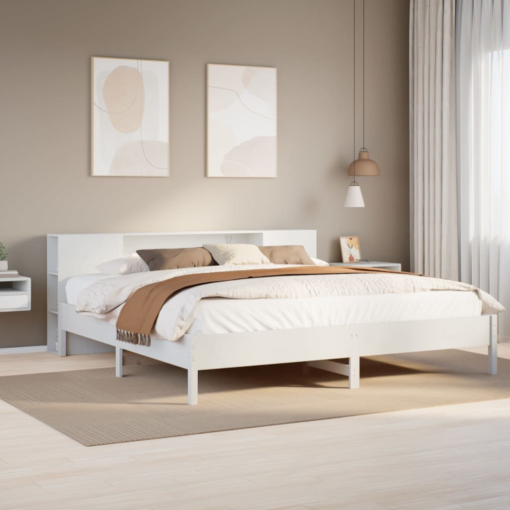 Letto Libreria senza Materasso Bianco 200x200 cm Legno di Pino 3322820