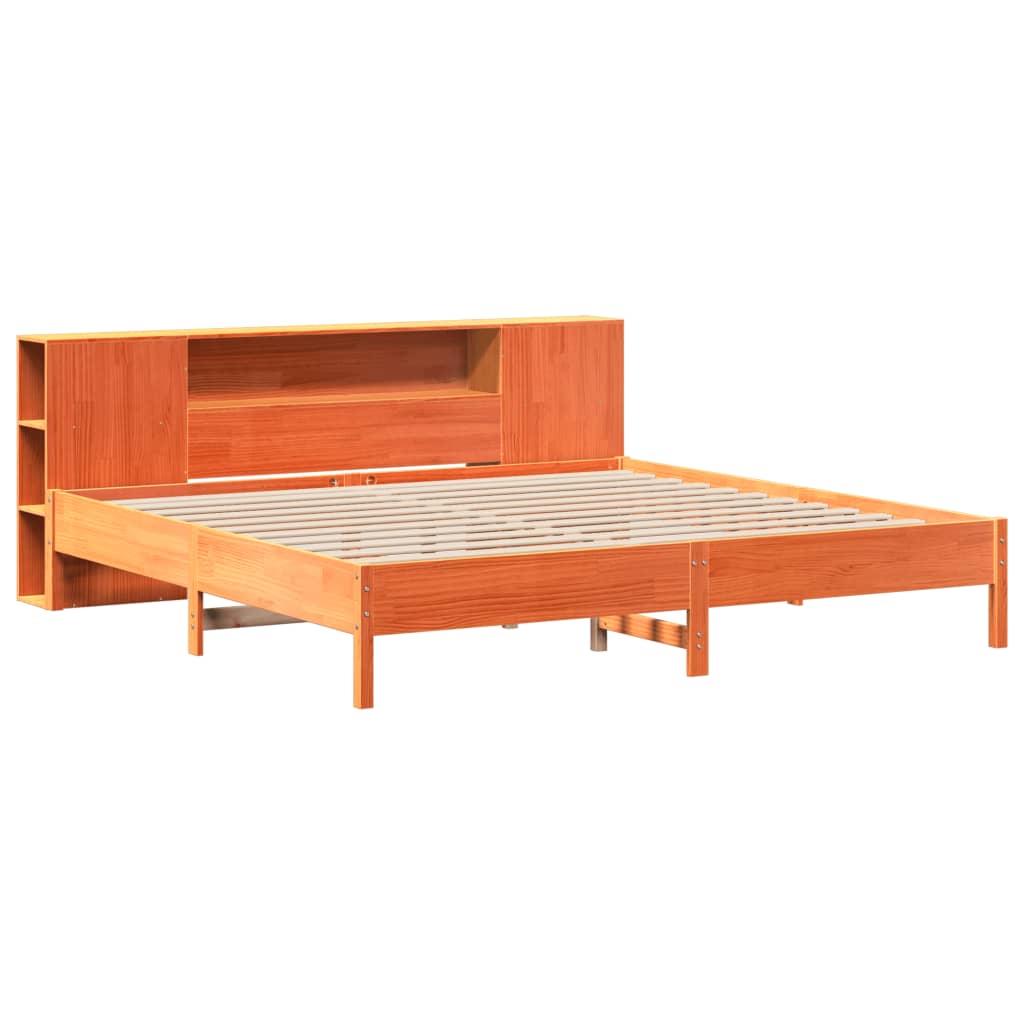 Letto Libreria senza Materasso Marrone Cera 200x200 cm in Pino 3322821