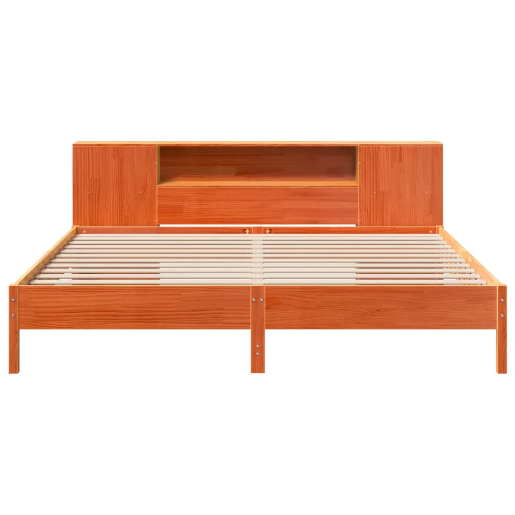 Letto Libreria senza Materasso Marrone Cera 200x200 cm in Pino 3322821