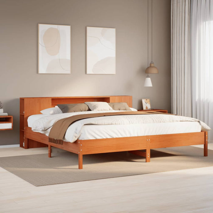 Letto Libreria senza Materasso Marrone Cera 200x200 cm in Pino 3322821