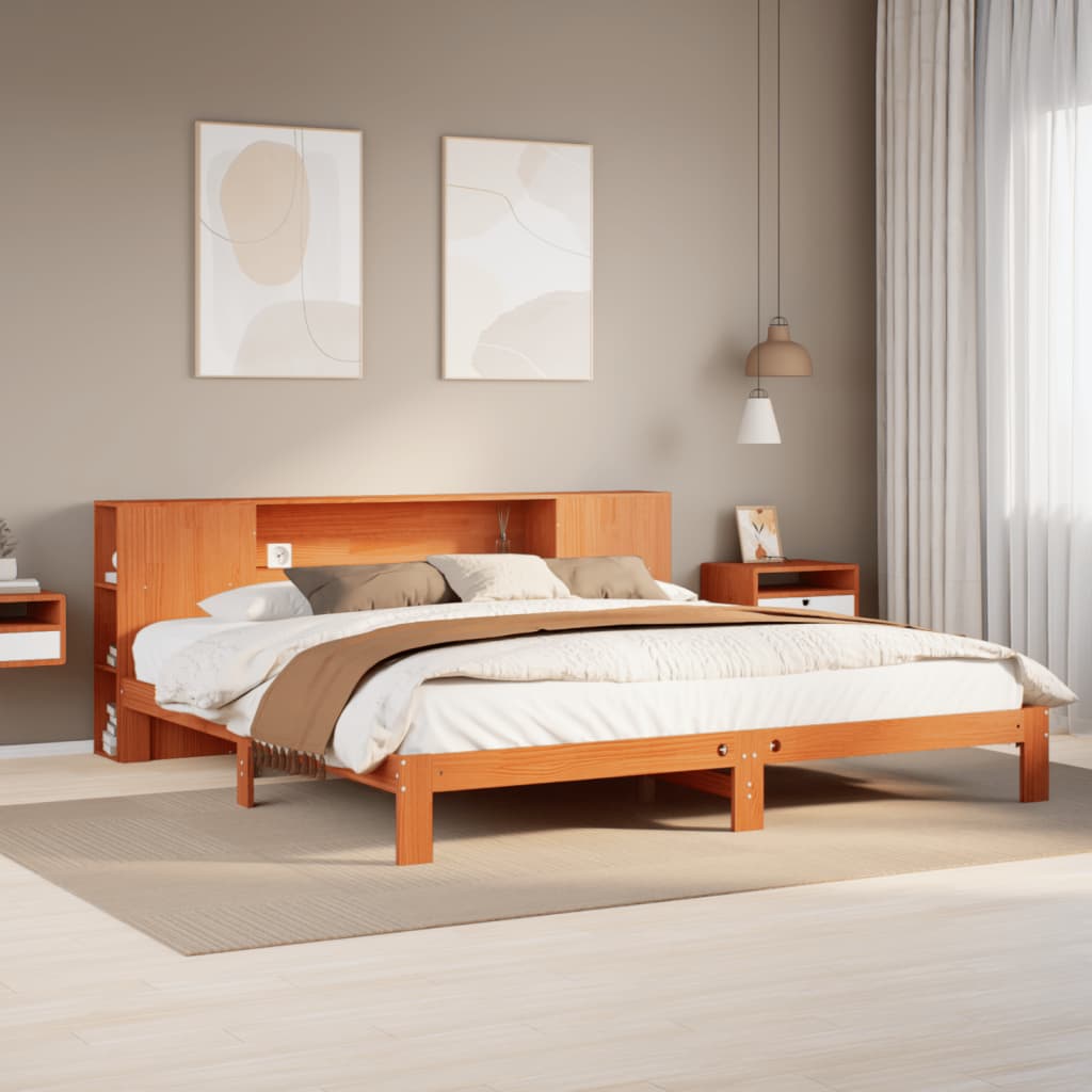 Letto Libreria senza Materasso Marrone Cera 180x200 cm in Pino 3322824