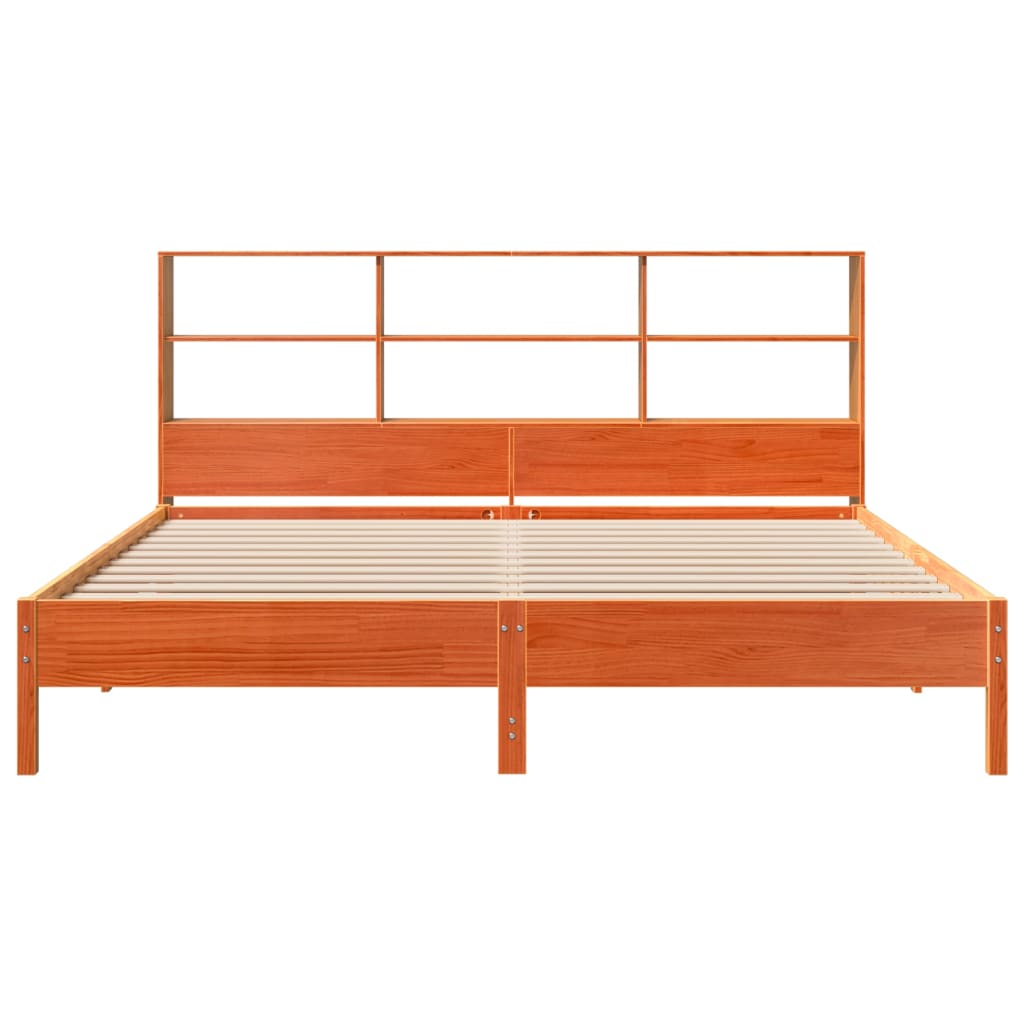 Letto Libreria senza Materasso Marrone Cera 200x200 cm in Pino 3322860