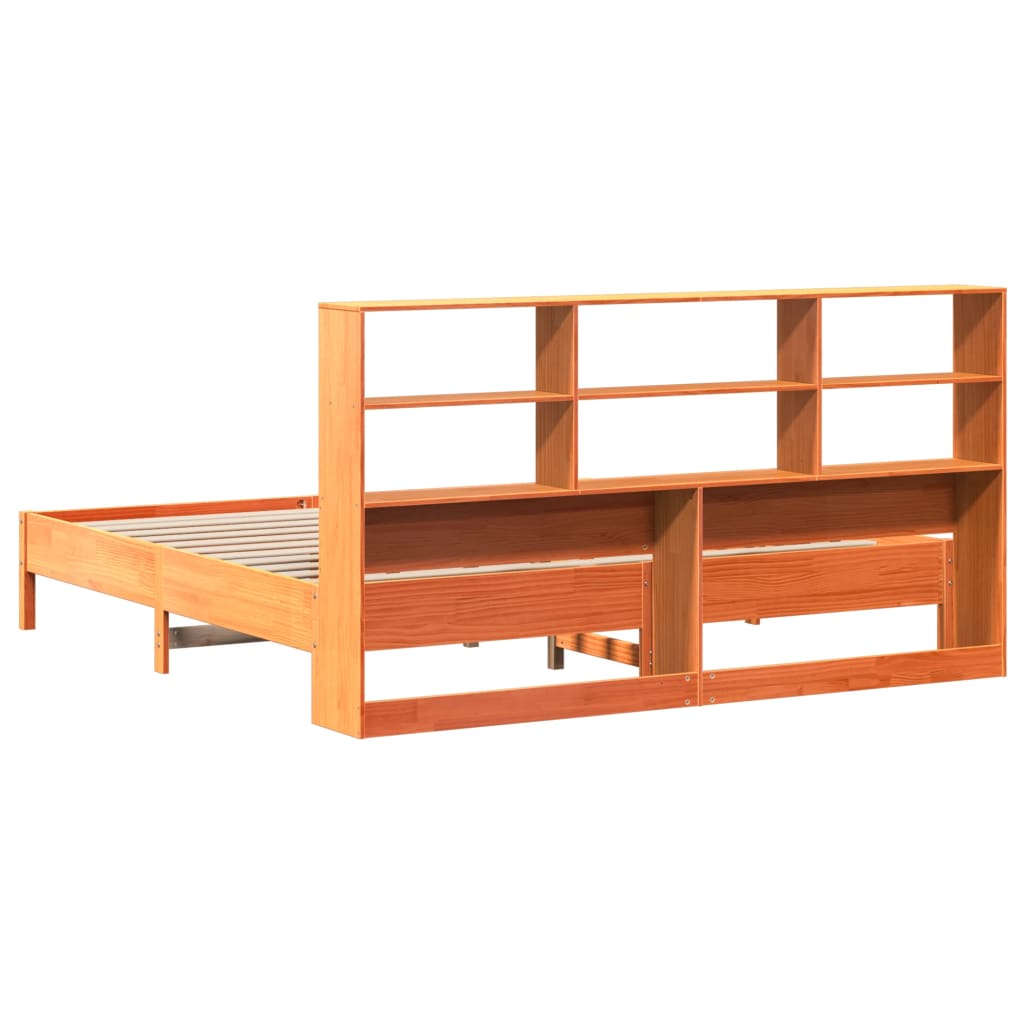 Letto Libreria senza Materasso Marrone Cera 200x200 cm in Pino 3322860