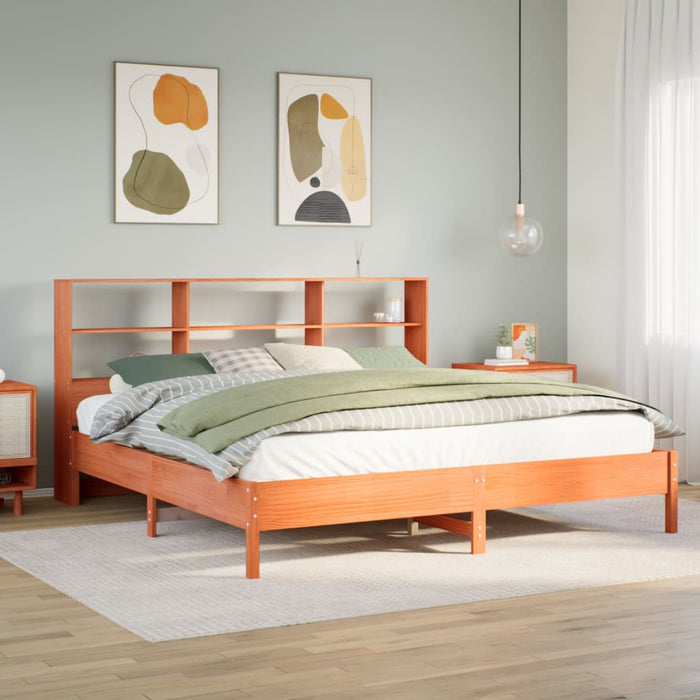 Letto Libreria senza Materasso Marrone Cera 200x200 cm in Pino 3322860