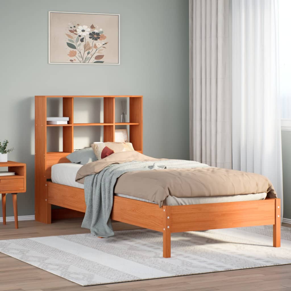 Letto Libreria senza Materasso Marrone Cera 75x190 cm in Pino 3322896