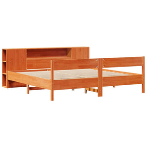 Letto Libreria senza Materasso Marrone Cera 200x200 cm in Pino 3322938