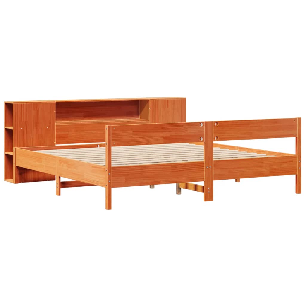 Letto Libreria senza Materasso Marrone Cera 200x200 cm in Pino 3322938