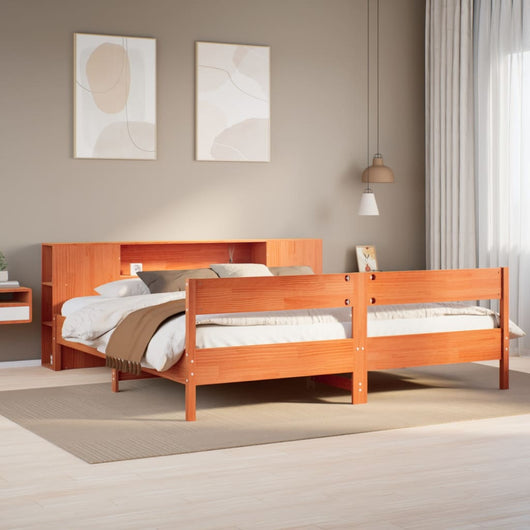 Letto Libreria senza Materasso Marrone Cera 200x200 cm in Pino 3322938