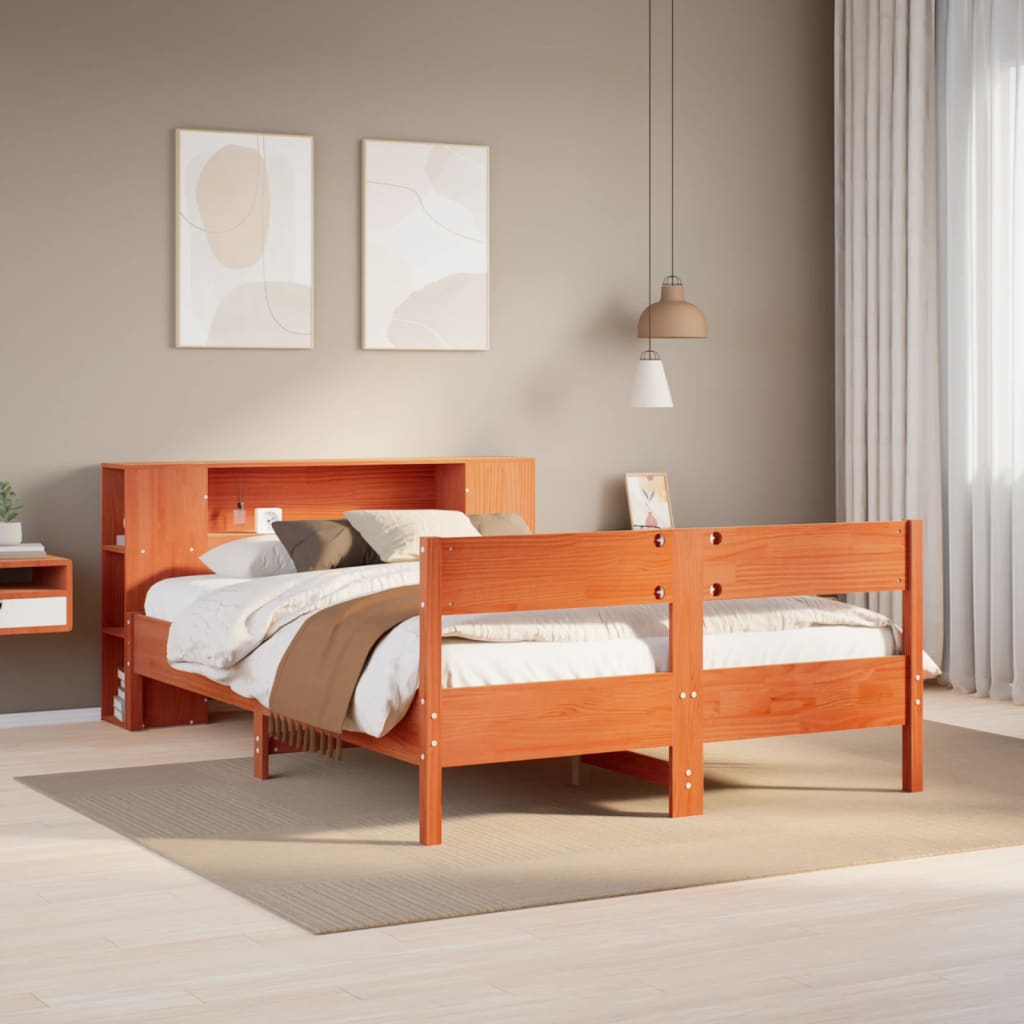 Letto Libreria senza Materasso Marrone Cera 150x200 cm in Pino 3322947