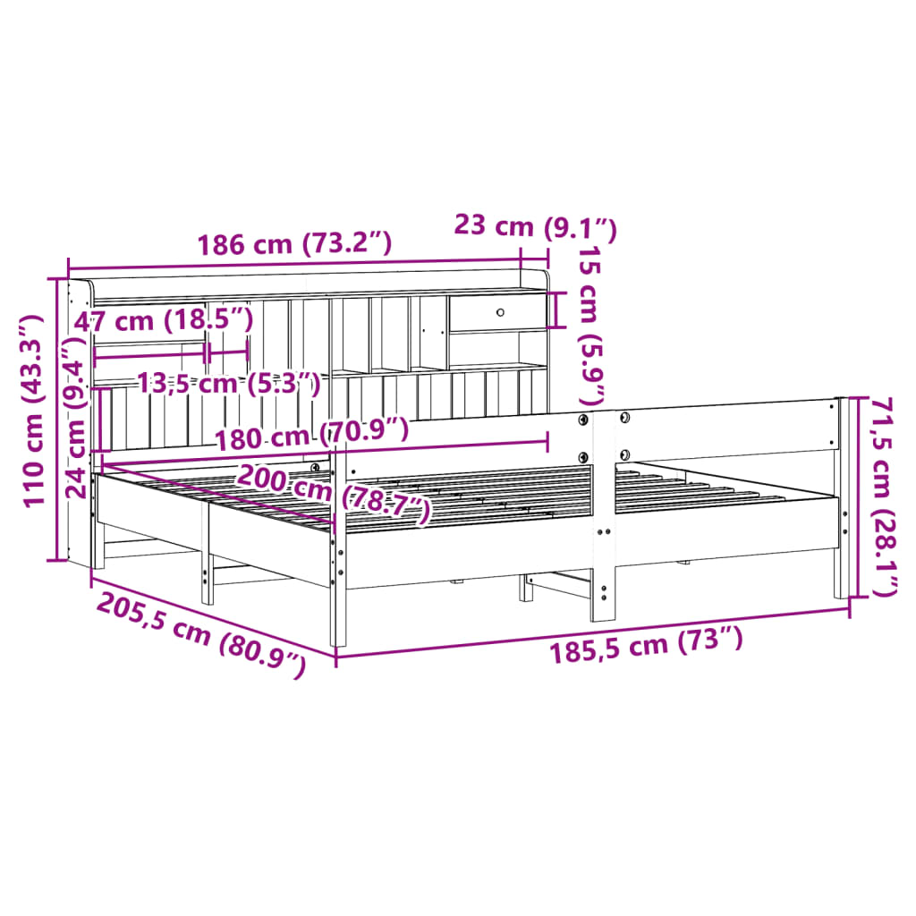 Letto Libreria senza Materasso 180x200 cm in Legno di Pino 3323017