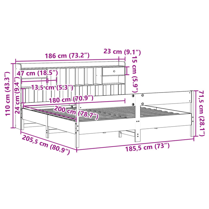 Letto Libreria senza Materasso 180x200 cm in Legno di Pino 3323017