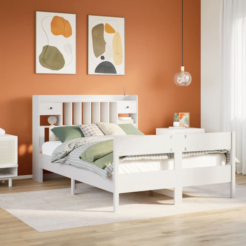 Letto Libreria senza Materasso Bianco 140x200 cm Legno di Pino 3323027