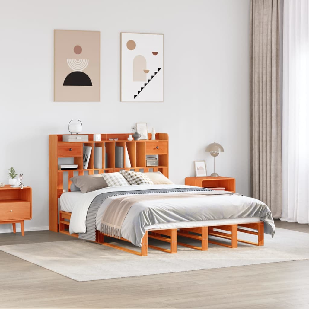 Letto Libreria senza Materasso Marrone Cera 140x200 cm in Pino 3323961