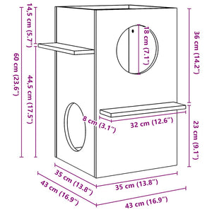 Cuccia per Gatti 43x43x60 cm in Legno Massello di Pino 859301