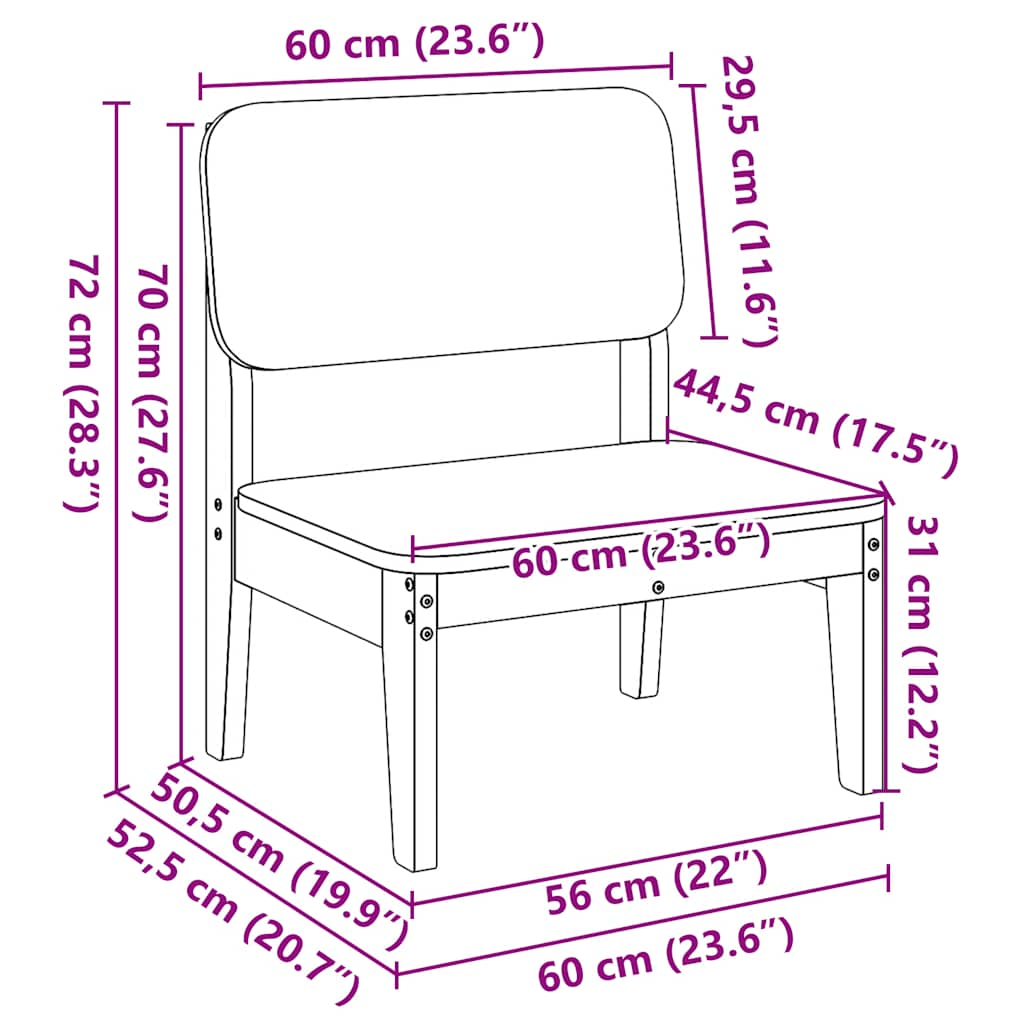 Sedia da Giardino 60x52,5x72 cm in Legno Massello di Pino 859317