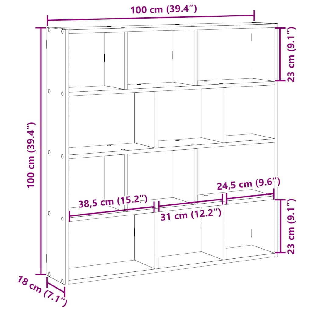 Mensola a Cubo da Muro 12 Scomparti in Truciolato Rovere Sonoma 860006