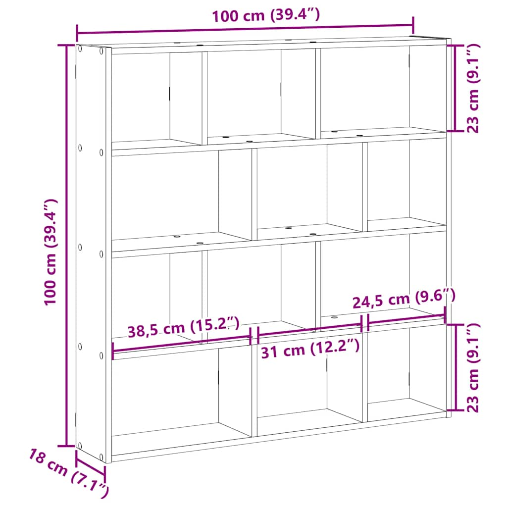 Mensola a Muro Cubo 12 Scomparti Truciolato Rovere Artigianale 860012