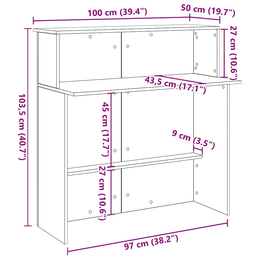 Banco Reception Rovere Fumo 100x50x103,5cm in Legno Multistrato 859028